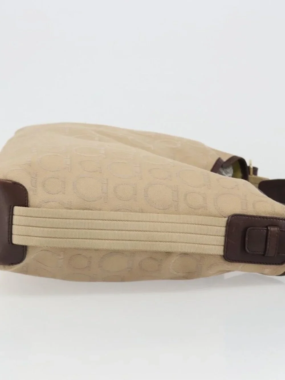Salvatore Ferragamo Shoulder Bag Canvas Beige Gold Auth hk3800